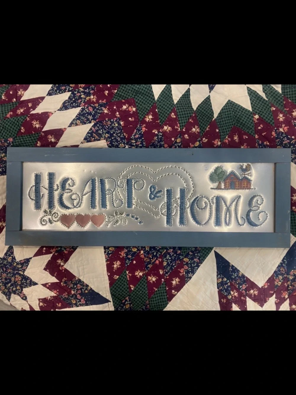 Heart & Home Tin Stamped Wall Sign - Blue